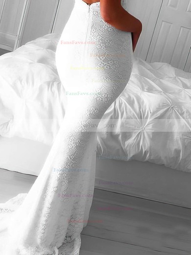 Trumpet/Mermaid V-neck Lace Sweep Train Split Front Prom Dresses #Favs020107599