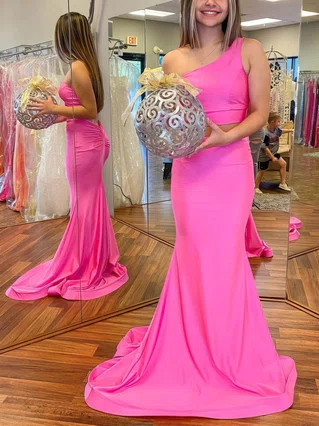 Trumpet/Mermaid One Shoulder Silk-like Satin Sweep Train Ruffles Prom Dresses #Favs020107602 Trumpet/Mermaid One Shoulder Silk-like Satin Sweep Train Ruffles Prom Dresses #Favs020107602