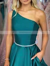 A-line One Shoulder Satin Sweep Train Beading Prom Dresses #Favs020107606