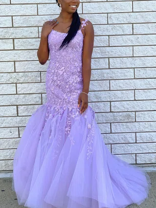 Trumpet/Mermaid Square Neckline Tulle Sweep Train Appliques Lace Prom Dresses #Favs020107617 Trumpet/Mermaid Square Neckline Tulle Sweep Train Appliques Lace Prom Dresses #Favs020107617