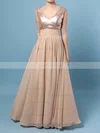 A-line V-neck Chiffon Sequined Floor-length Prom Dresses #Favs02016329