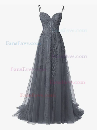 Tulle Sweetheart A-line Sweep Train Beading Prom Dresses #Favs020107620