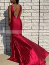 Trumpet/Mermaid V-neck Silk-like Satin Sweep Train Split Front Prom Dresses #Favs020107623