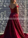 A-line Off-the-shoulder Satin Sweep Train Pockets Prom Dresses #Favs020107624