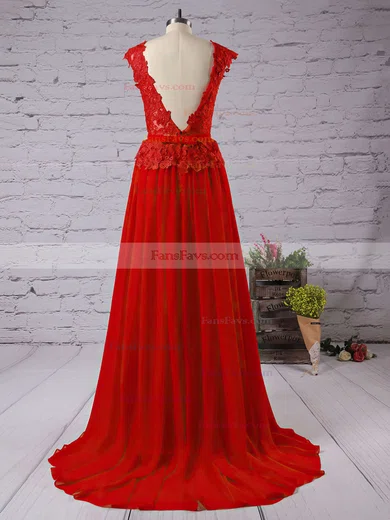 A-line Scoop Neck Chiffon Floor-length Appliques Lace Prom Dresses #Favs02016789