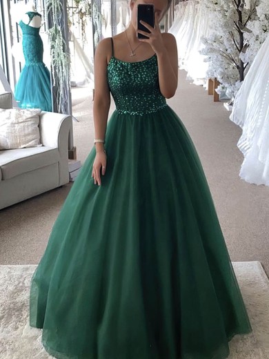 Ball Gown Square Neckline Tulle Sequined Sweep Train Prom Dresses #Favs020107634