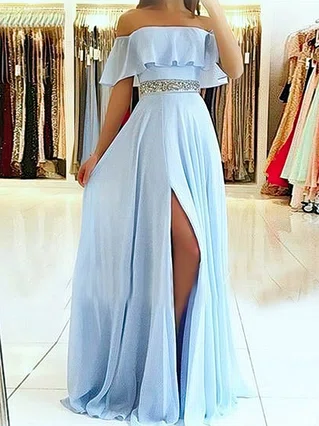 A-line Off-the-shoulder Silk-like Satin Sweep Train Beading Prom Dresses #Favs020107638 A-line Off-the-shoulder Silk-like Satin Sweep Train Beading Prom Dresses #Favs020107638