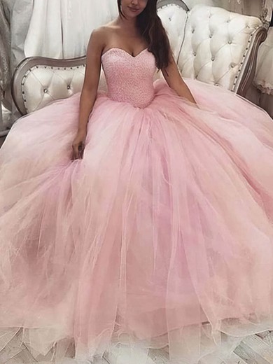 Ball Gown Sweetheart Tulle Sweep Train Beading Prom Dresses #Favs020107640