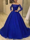 Ball Gown Off-the-shoulder Tulle Sweep Train Appliques Lace Prom Dresses #Favs020107642