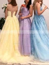 A-line Square Neckline Tulle Sweep Train Appliques Lace Prom Dresses #Favs020107643