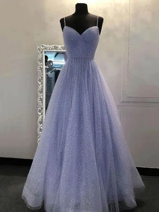 A-line V-neck Glitter Sweep Train Beading Prom Dresses #Favs020107644 A-line V-neck Glitter Sweep Train Beading Prom Dresses #Favs020107644