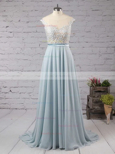 A-line Scoop Neck Chiffon Floor-length Appliques Lace Prom Dresses #Favs02018717