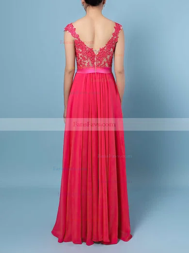 A-line Scoop Neck Chiffon Floor-length Appliques Lace Prom Dresses #Favs02018717