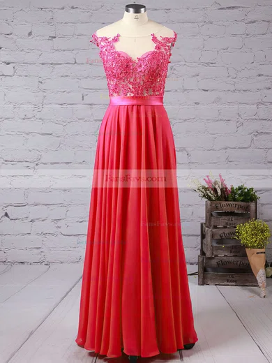 A-line Scoop Neck Chiffon Floor-length Appliques Lace Prom Dresses #Favs02018717