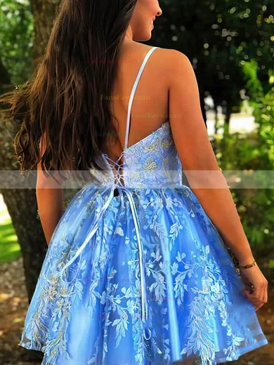 A-line V-neck Organza Short/Mini Beading Short Prom Dresses #Favs020107649