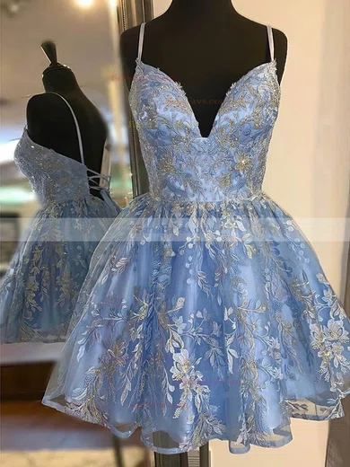 A-line V-neck Organza Short/Mini Beading Short Prom Dresses #Favs020107649