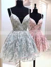 A-line V-neck Organza Short/Mini Beading Short Prom Dresses #Favs020107649