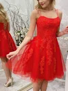 A-line Square Neckline Tulle Short/Mini Appliques Lace Short Prom Dresses #Favs020107656