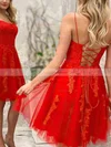 A-line Square Neckline Tulle Short/Mini Appliques Lace Short Prom Dresses #Favs020107656