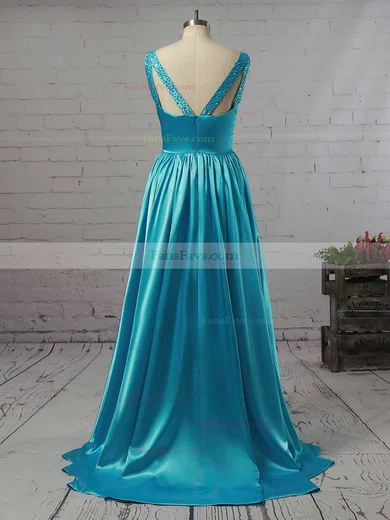 Princess V-neck Satin Floor-length Beading Prom Dresses #Favs02018723