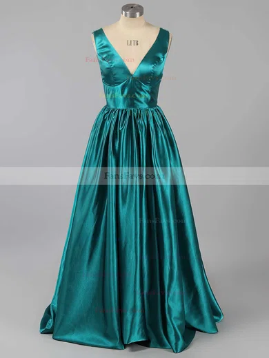 Princess V-neck Satin Floor-length Beading Prom Dresses #Favs02018723