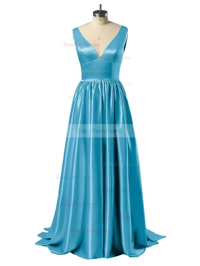 Princess V-neck Satin Floor-length Beading Prom Dresses #Favs02018723