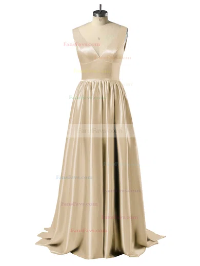 Princess V-neck Satin Floor-length Beading Prom Dresses #Favs02018723