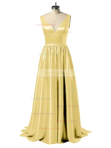 Princess V-neck Satin Floor-length Beading Prom Dresses #Favs02018723