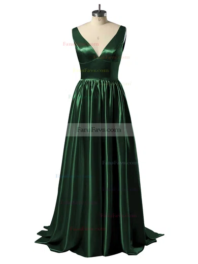 Princess V-neck Satin Floor-length Beading Prom Dresses #Favs02018723