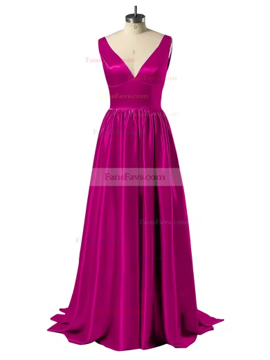 Princess V-neck Satin Floor-length Beading Prom Dresses #Favs02018723