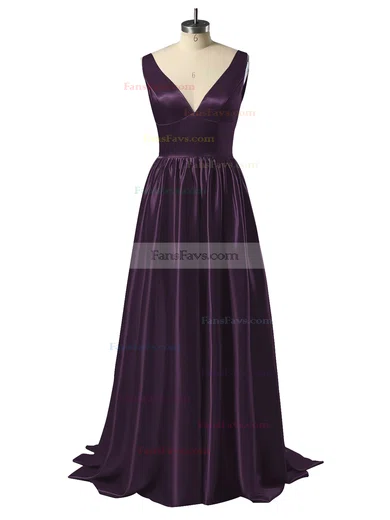 Princess V-neck Satin Floor-length Beading Prom Dresses #Favs02018723