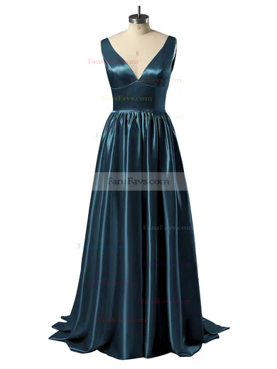 Princess V-neck Satin Floor-length Beading Prom Dresses #Favs02018723