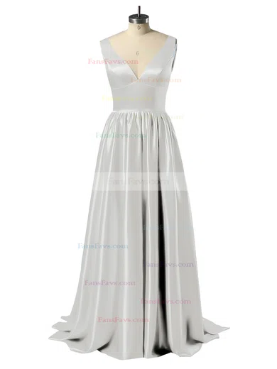 Princess V-neck Satin Floor-length Beading Prom Dresses #Favs02018723