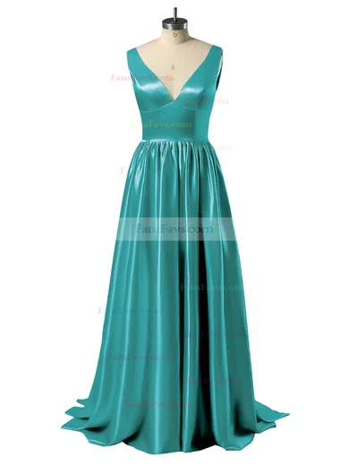 Princess V-neck Satin Floor-length Beading Prom Dresses #Favs02018723