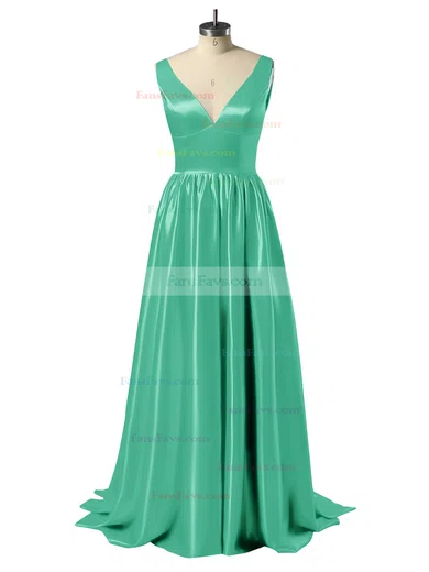 Princess V-neck Satin Floor-length Beading Prom Dresses #Favs02018723