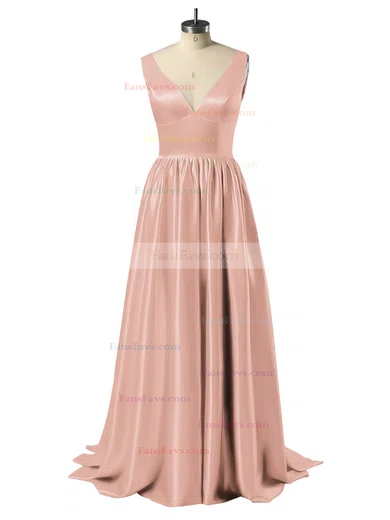 Princess V-neck Satin Floor-length Beading Prom Dresses #Favs02018723