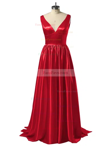 Princess V-neck Satin Floor-length Beading Prom Dresses #Favs02018723