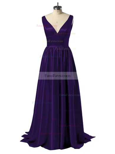 Princess V-neck Satin Floor-length Beading Prom Dresses #Favs02018723