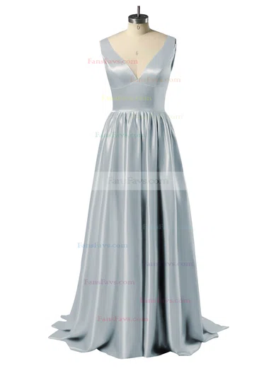 Princess V-neck Satin Floor-length Beading Prom Dresses #Favs02018723