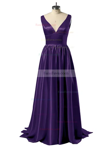 Princess V-neck Satin Floor-length Beading Prom Dresses #Favs02018723