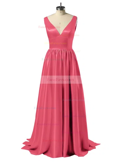 Princess V-neck Satin Floor-length Beading Prom Dresses #Favs02018723