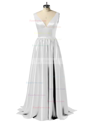 Princess V-neck Satin Floor-length Beading Prom Dresses #Favs02018723