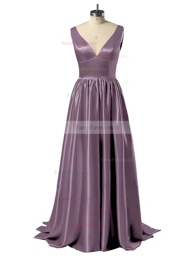 Princess V-neck Satin Floor-length Beading Prom Dresses #Favs02018723