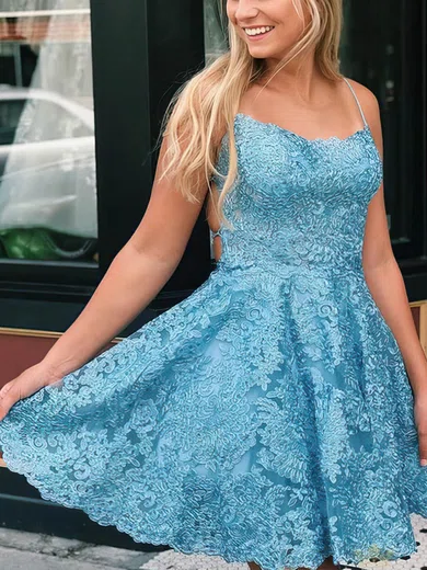 A-line Square Neckline Lace Short/Mini Short Prom Dresses #Favs020107660