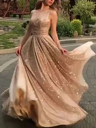 Ball Gown Scoop Neck Glitter Sweep Train Prom Dresses #Favs020107662 Ball Gown Scoop Neck Glitter Sweep Train Prom Dresses #Favs020107662