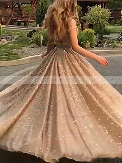 Ball Gown Scoop Neck Glitter Sweep Train Prom Dresses #Favs020107662