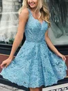 A-line V-neck Lace Short/Mini Short Prom Dresses #Favs020107663
