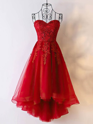 A-line Sweetheart Tulle Asymmetrical Appliques Lace Prom Dresses #Favs020107671