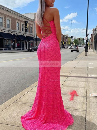 Trumpet/Mermaid Scoop Neck Glitter Sweep Train Split Front Prom Dresses #Favs020107676