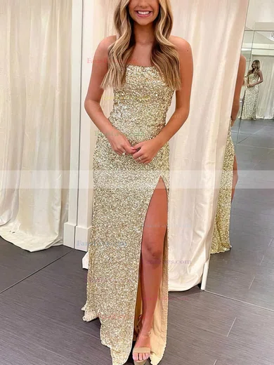 Trumpet/Mermaid Scoop Neck Glitter Sweep Train Split Front Prom Dresses #Favs020107676